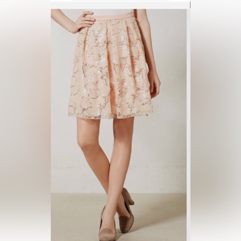 Eva Franco Anthropologie Pink Sequin Flare Spark Skirt Women’s Size 2